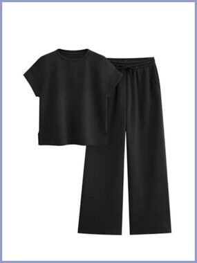 PRETTYGARDEN 2 Piece Women's Short Sleeve Wide Leg Pant Set